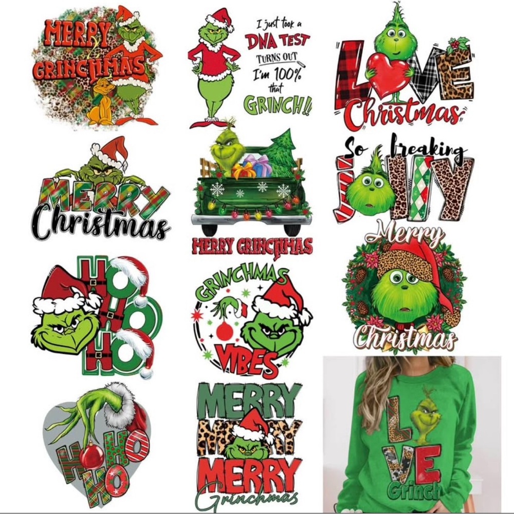 sheets Grinch Christmas Iron on Transfers Stickers